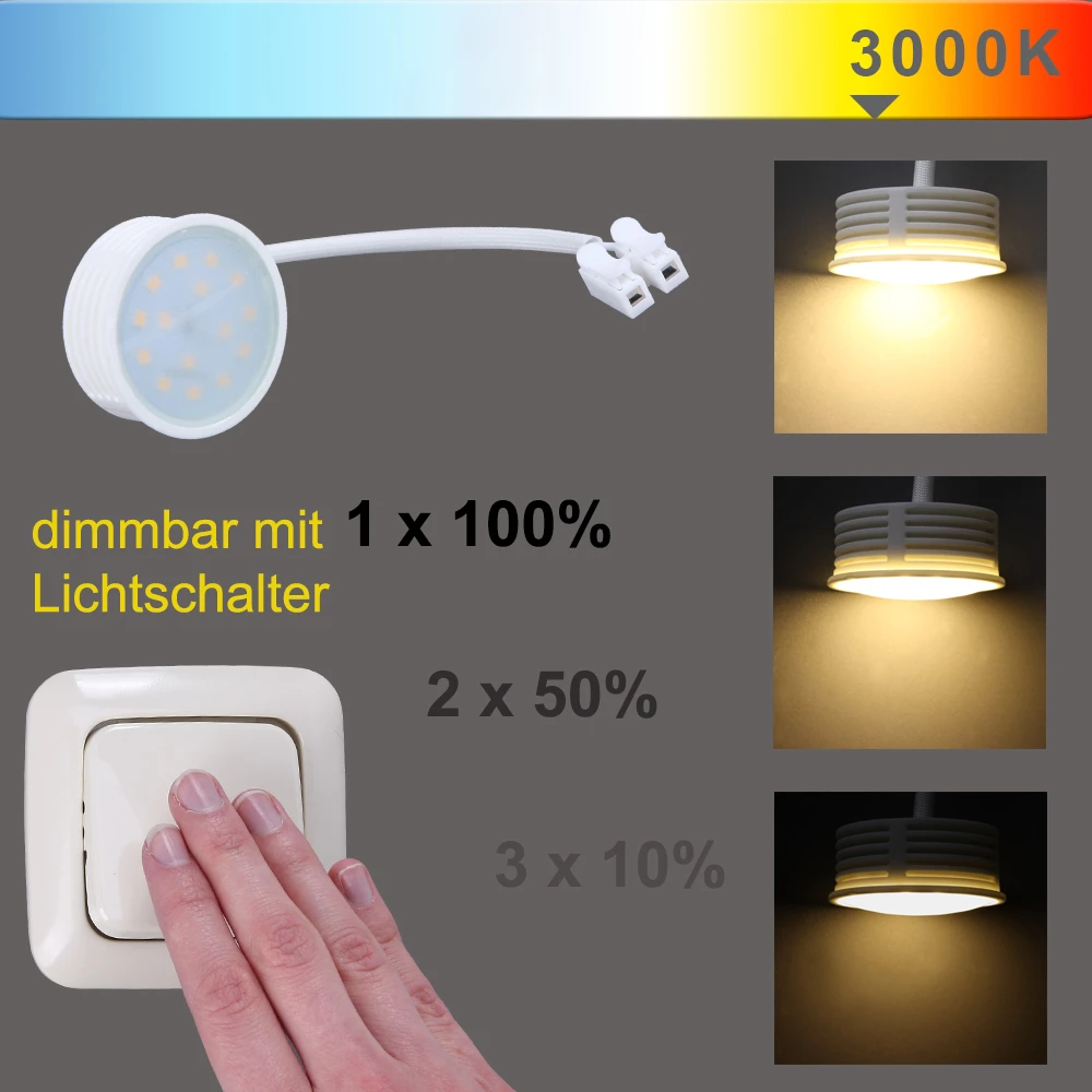 LHG Lights 10-er Set LED Einbaumodul dimmbar über vorhandenem Lichtschalter Switchmo 5W 400 Lumen 3000 Kelvin Ersatz für GU10 Leuchtmittel Höhe 2,5 cm Durchmesser 5cm – Bild 3