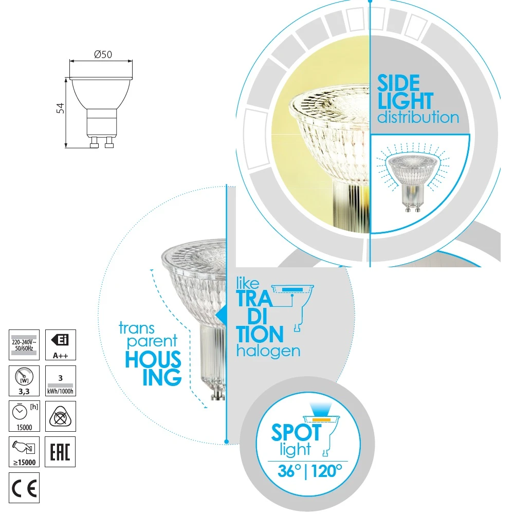 Kanlux QPAR51 LED Leuchtmittel GU10 3,3=27W klar 2700K 230V 275lm nicht dimmbar, Lampe – Bild 2